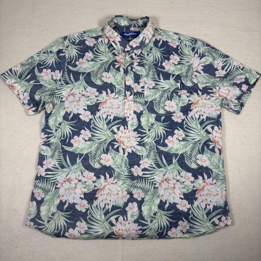 Chubbies Shirt Mens XL Blue Green Floral‎ Hawaiian Button Up Short Sleeve Cotton
